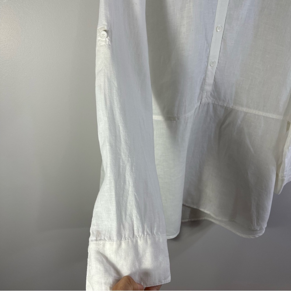 Eileen Fisher Women's White 100% Irish Linen Half Button Long Sleeve Tunic Sz M - Picture 3 of 11
